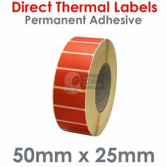 Direct thermal labels red 50mm x 25mm