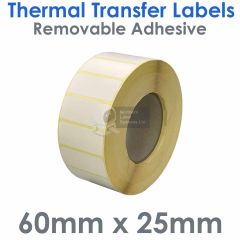 Removable adhesive labels 60mm x 25mm thermal transfer