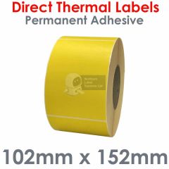 Labels yellow 102mm x 152mm direct thermal