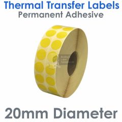 Yellow labels 20mm diameter round 2 across