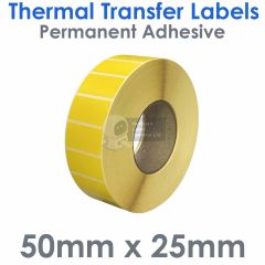 Labels yellow thermal transfer 50mm x 25mm