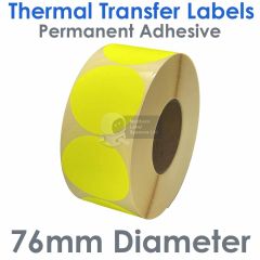 Fluorescent yellow labels 76mm diameter round