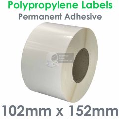 Rolls of white gloss polypropylene labels 102mm x 152mm