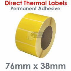 Yellow labels 76mm x 38mm direct thermal