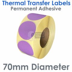 70mm round lilac labels thermal transfer