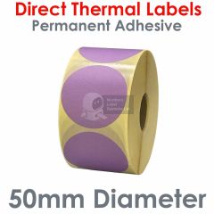 Lilac labels 50mm diameter round direct thermal