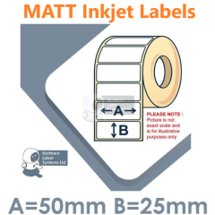050025J1NPW1-2300, For Primera LX600e, LX3000e, L2000e, MATT Paper Labels, Permanent Adhesive, 50mm x 25mm, 2,300 per roll