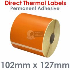 Orange labels 102mm x 127mm direct thermal