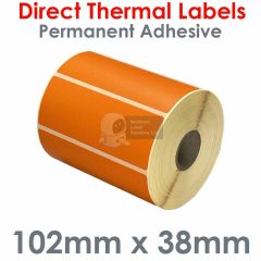 Orange labels 102mm x 38mm direct thermal