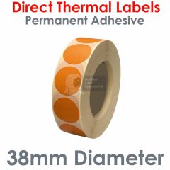 Orange labels 38mm diameter direct thermal