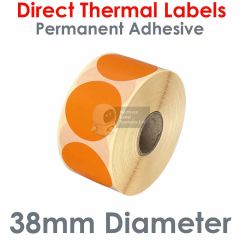 38mm diameter orange labels direct thermal