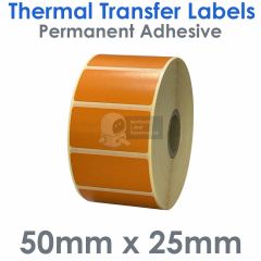 Orange labels 50mm x 25mm thermal transfer