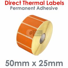 Orange direct thermal labels 50mm x 25mm
