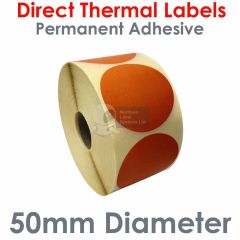 Orange 50mm diameter round labels direct thermal