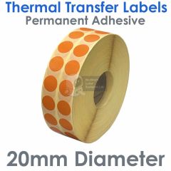 Orange 20mm diameter thermal transfer labels 