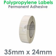 PE90 labels 35mm x 24mm on 76mm core