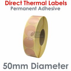 Peach colour labels 50mm diameter round direct thermal