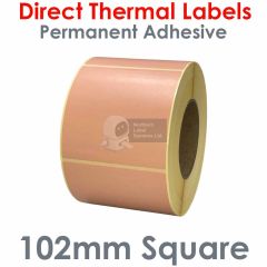 Peach labels 102mm square direct thermal on 76mm core