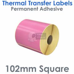 Pink labels 102mm x 102mm square thermal transfer