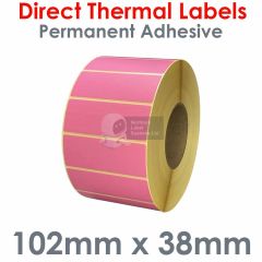 Pink direct thermal labels 102mm x 38mm