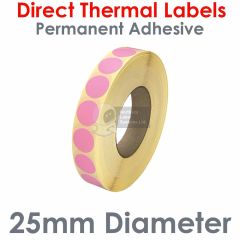 Pink labels 25mm diameter direct thermal
