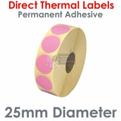 Pink direct thermal labels 25mm diameter