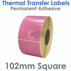 Pink labels 102mm x 102mm square thermal transfer