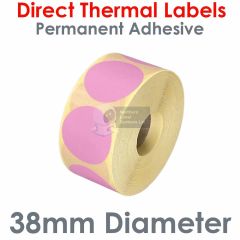 Pink direct thermal labels 38mm diameter