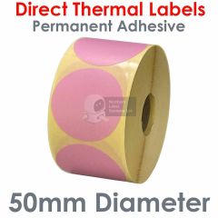 Pink labels 50mm diameter round direct thermal