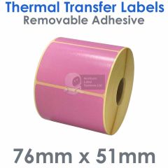 Pink labels with removable adhesive 76mm x 51mm thermal transfer