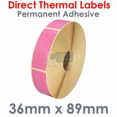Pink direct thermal labels 36mm x 89mm direct thermal