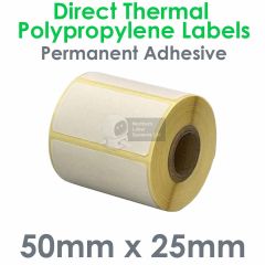50mm x 25mm direct thermal polypropylene labels 300 per roll
