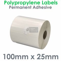 100mm x 25mm polypropylene labels waterproof