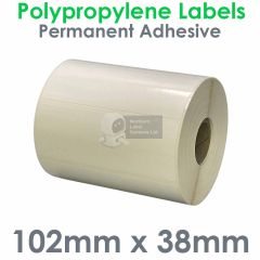 102mm x 38mm polypropylene labels gloss white on 25mm core