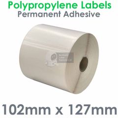 102127GPYPW1-500, 102mm x 127mm Gloss White Polypropylene Label, Permanent Adhesive, FOR SMALL DESKTOP LABEL PRINTERS
