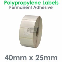 Polypropylene labels waterproof 40mm x 25mm on 25mm core