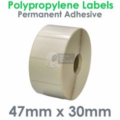 Waterproof labels 47mm x 30mm polypropylene gloss white