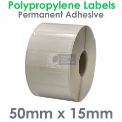 50mm x 15mm polypropylene labels waterproof gloss white