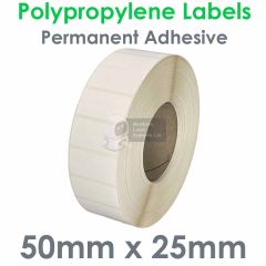 50mm x 25mm matt white polypropylene labels