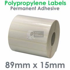 89mm x 15mm polypropylene labels on 25mm cores