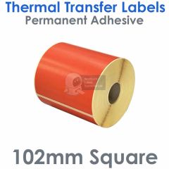 Red 102mm x 102mm square thermal transfer labels