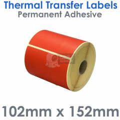 Red 102mm x 152mm thermal transfer labels
