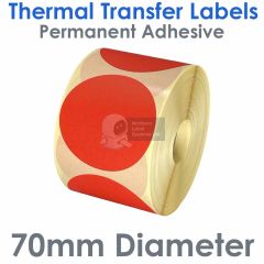 70mm diameter red matt vellum thermal transfer labels