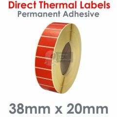 Red labels 38mm x 20mm direct thermal