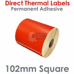 Red labels 102mm x 102mm direct thermal