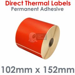 Red labels 102mm x 152mm direct thermal