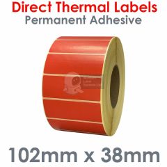 Red labels 102mm x 38mm direct thermal
