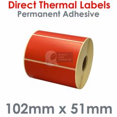 Red labels 102mm x 51mm direct thermal