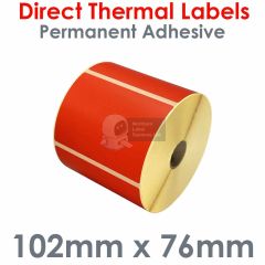 Red labels 102mm x 76mm direct thermal