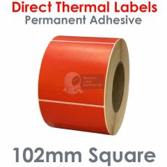 Red labels 102mm square direct thermal